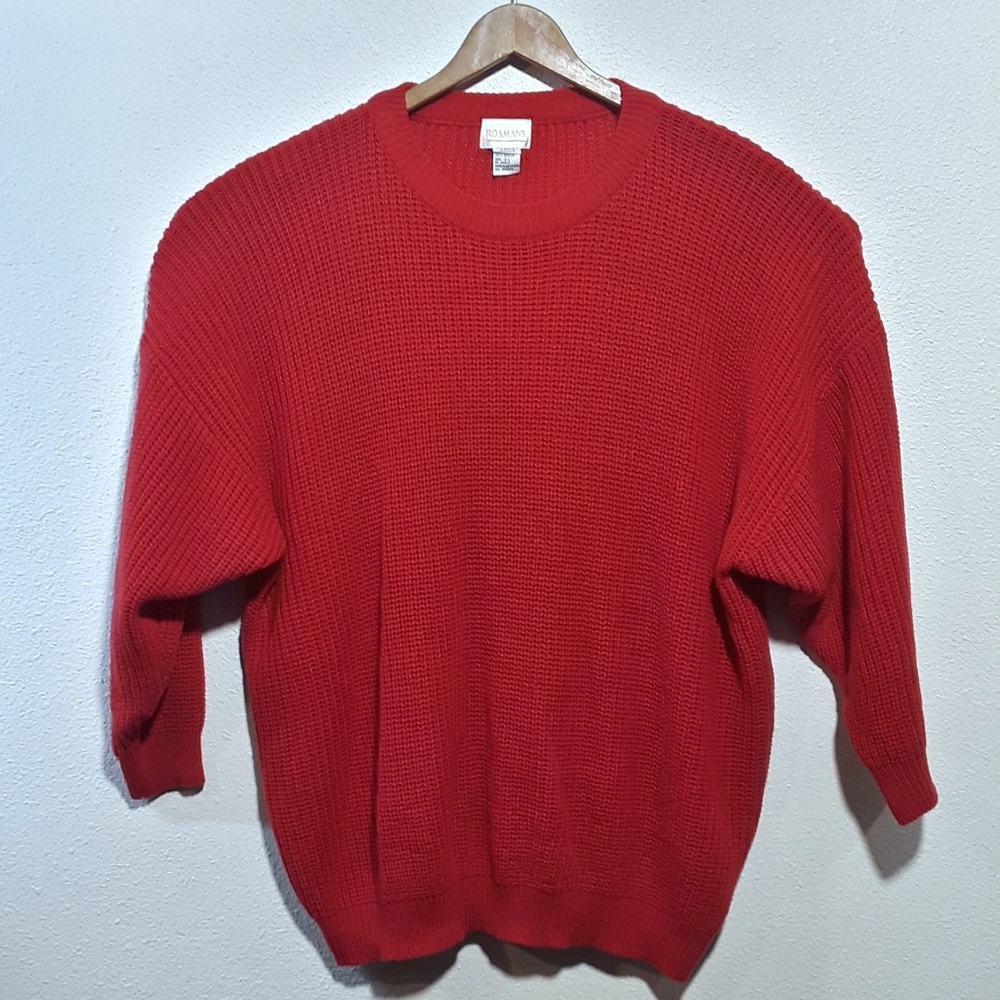 Roaman's 3X Thick Cable Knit Bright Red Sweater